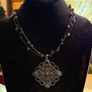 Lia Sophia Moonstruck black on black retired necklace with large medallion